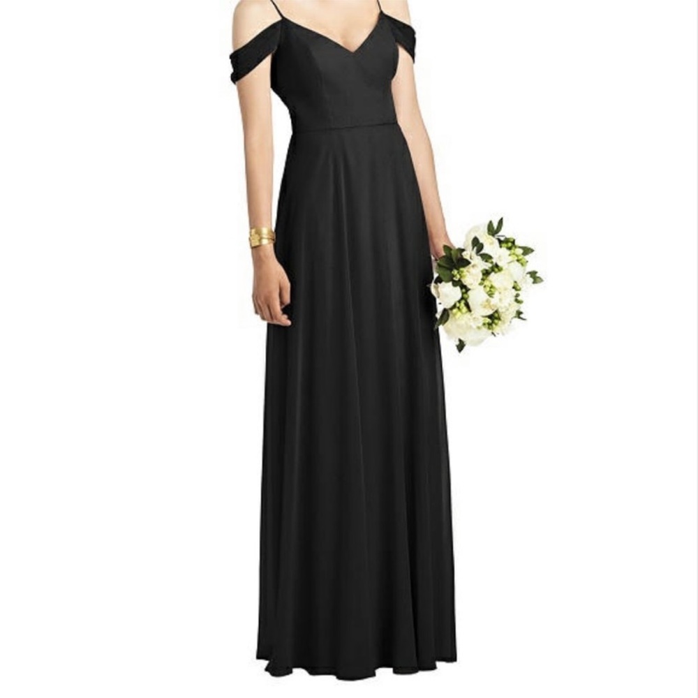 Black Cold Shoulder Chiffon Bridesmaid Dress